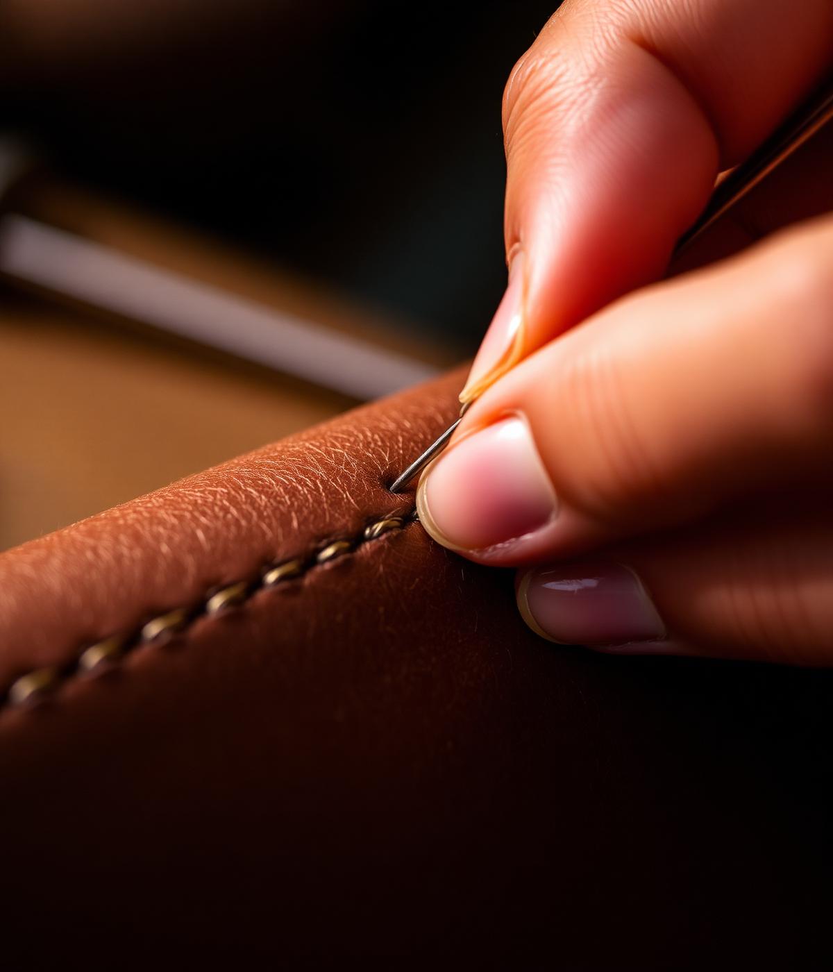 Fine leather stitching detail